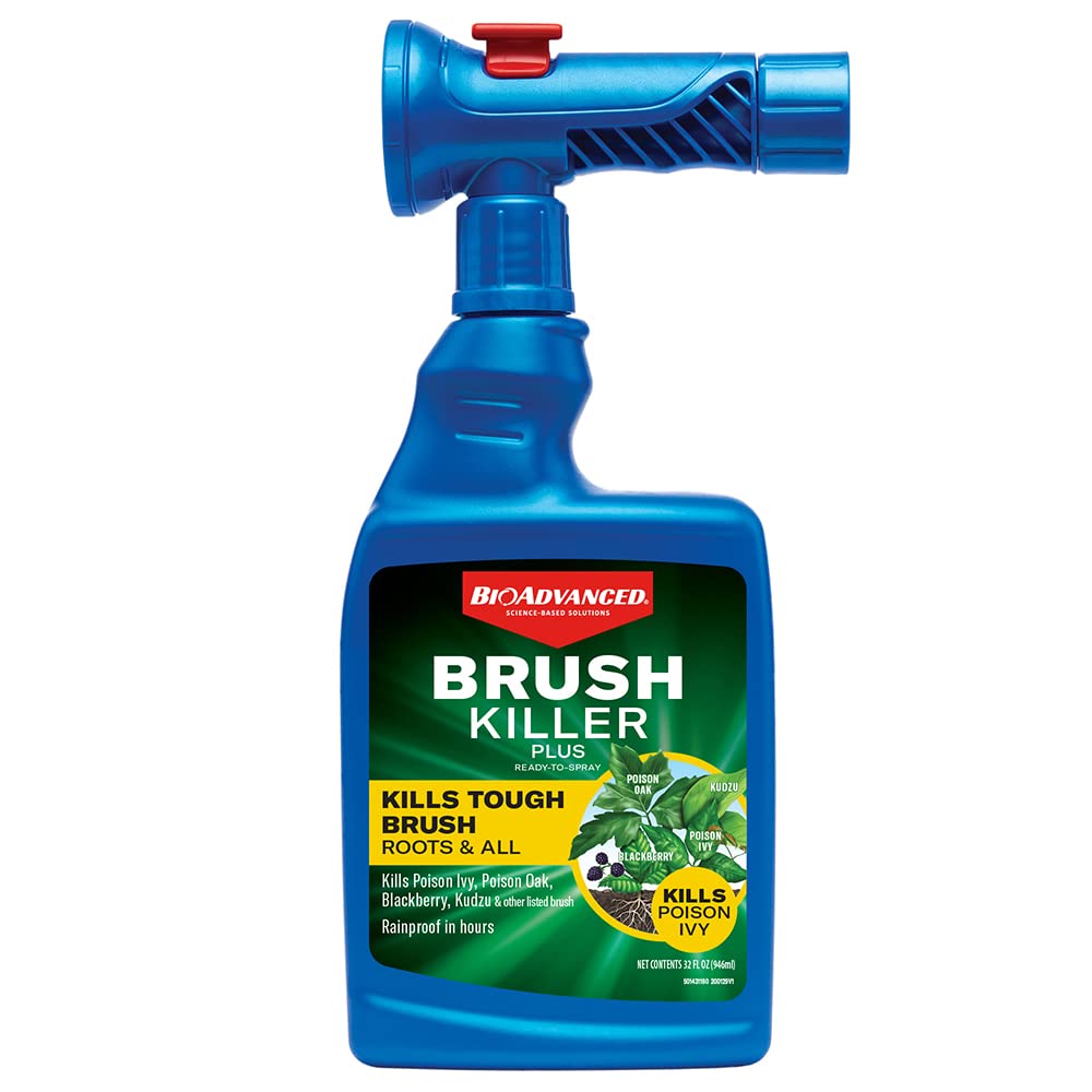 BioAdvanced Brush Killer Plus Ready-to-Spray Weed Killer, 32 oz - Kills Tough Brush Roots & Poison Ivy for Yard Weed Con