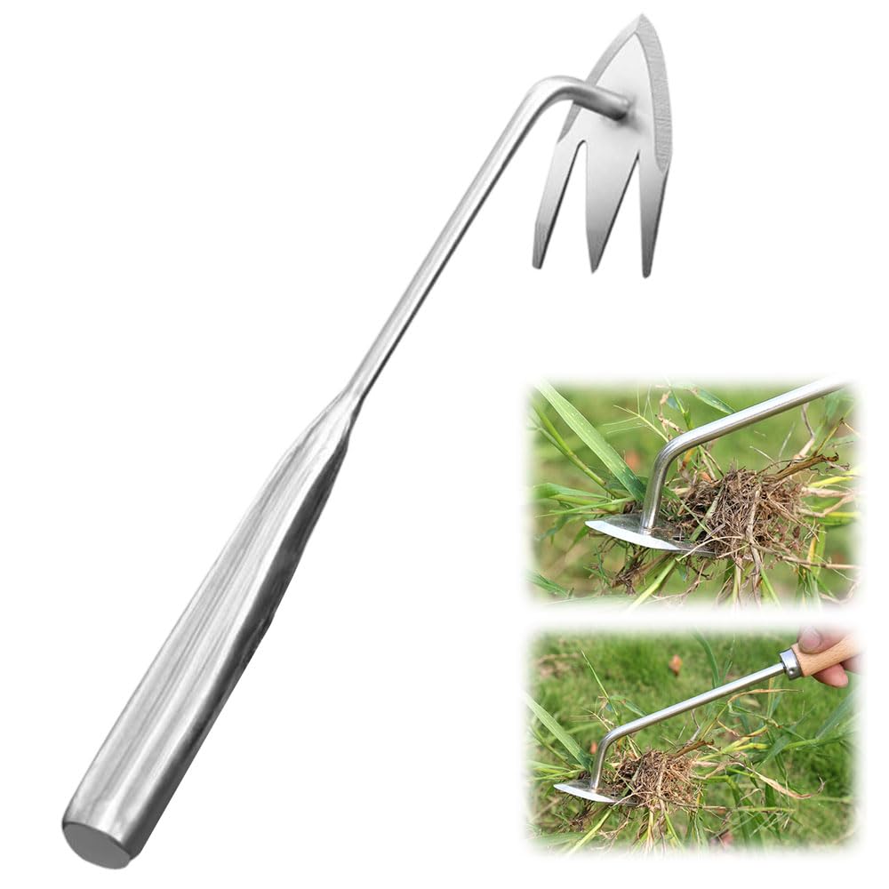 Stainless Steel Manual Weed Puller Tool for Gardening Backyard Farm, 3 Tooth Manganese Steel Weeding Artifact Uprooting