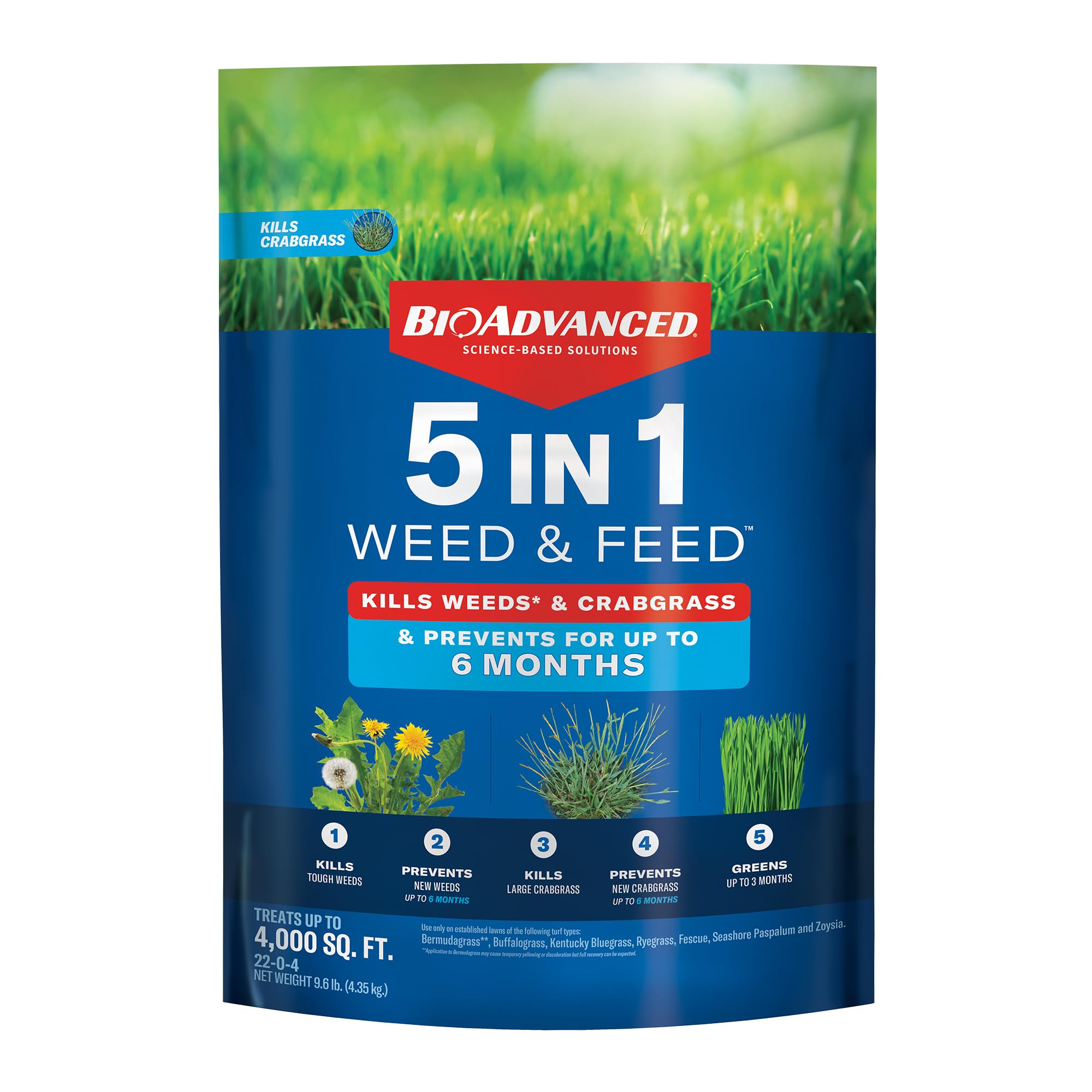 BioAdvanced 5 In 1 Weed and Feed Granules for Lawns, Perfect for Homeowners, Spring and Summer Gardening, Effective Weed