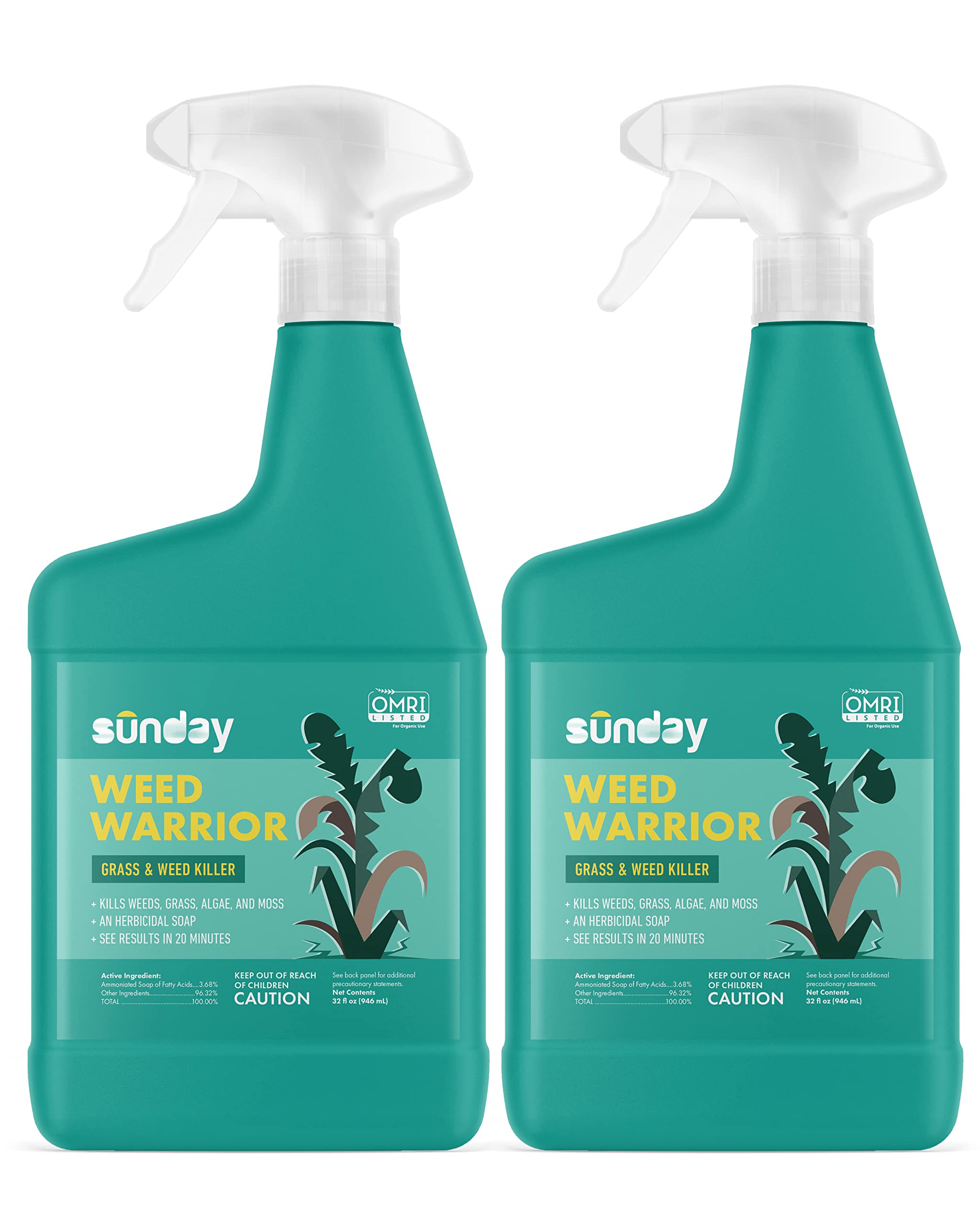 SUNDAY Weed Warrior 32oz 2 Pack Grass & Weed Killer - Organic Ready-to-Use Herbicide Spot Treatment
| SUNDAY Weed Warri