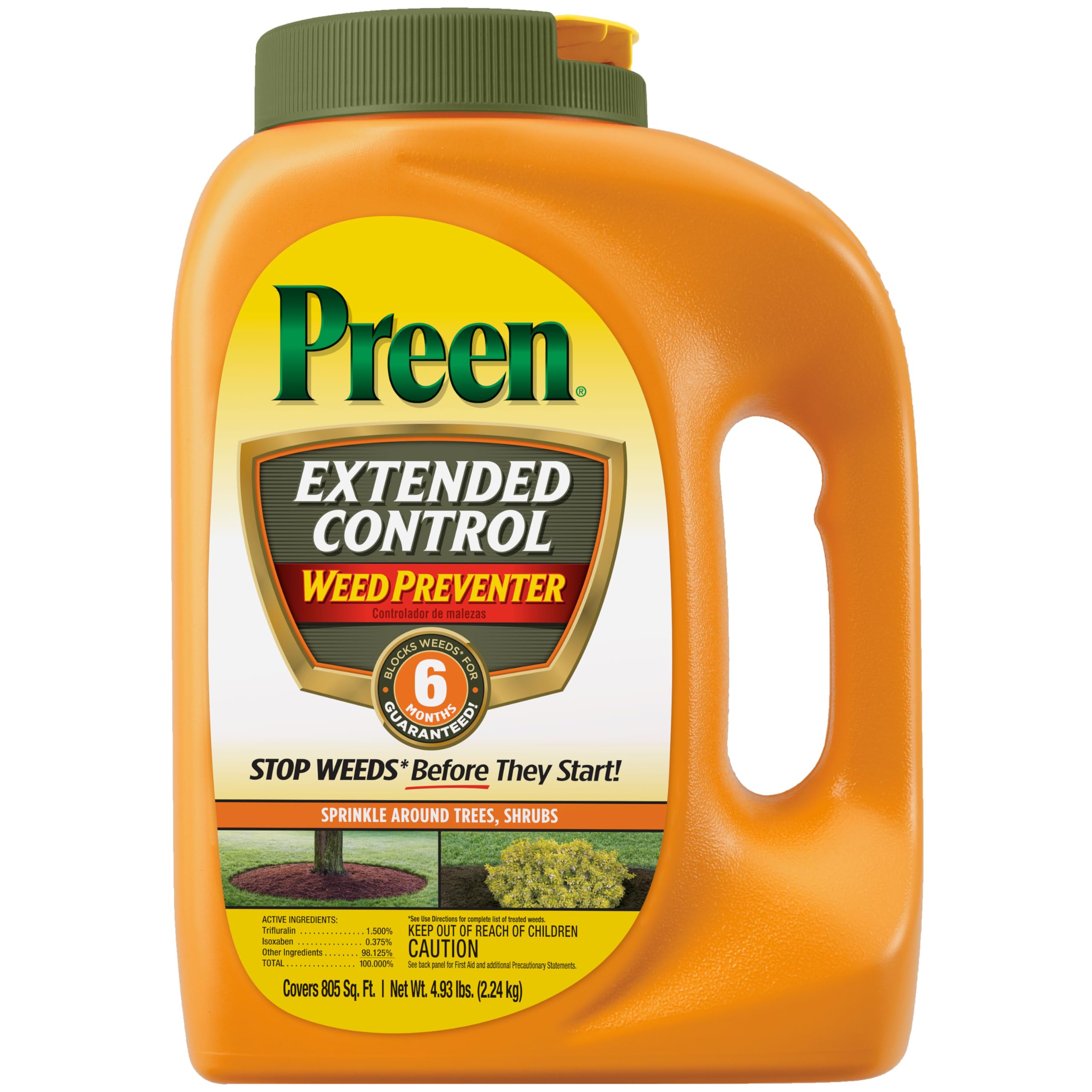 Preen Extended Control Weed Preventer - Weed Killer - Gardeners - Outdoor Use - |93 lb Bottle - Covers 805 sq. ft.  
Pre